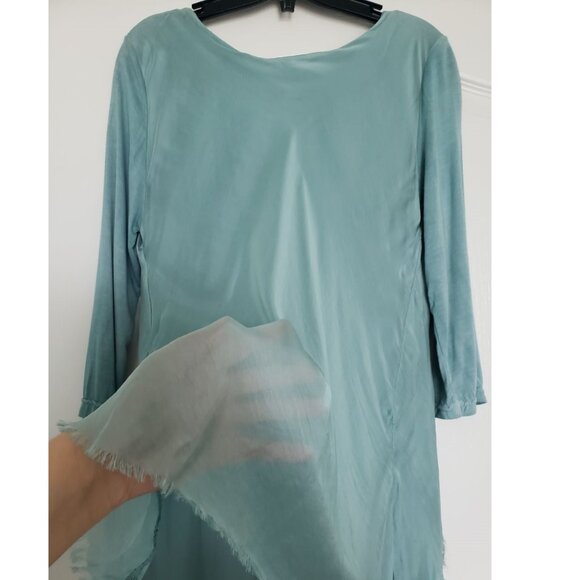 BNWT Silk Waterfall Layered 3/4 arm Midi Dress Made in Italy Light Teal - Picture 9 of 13